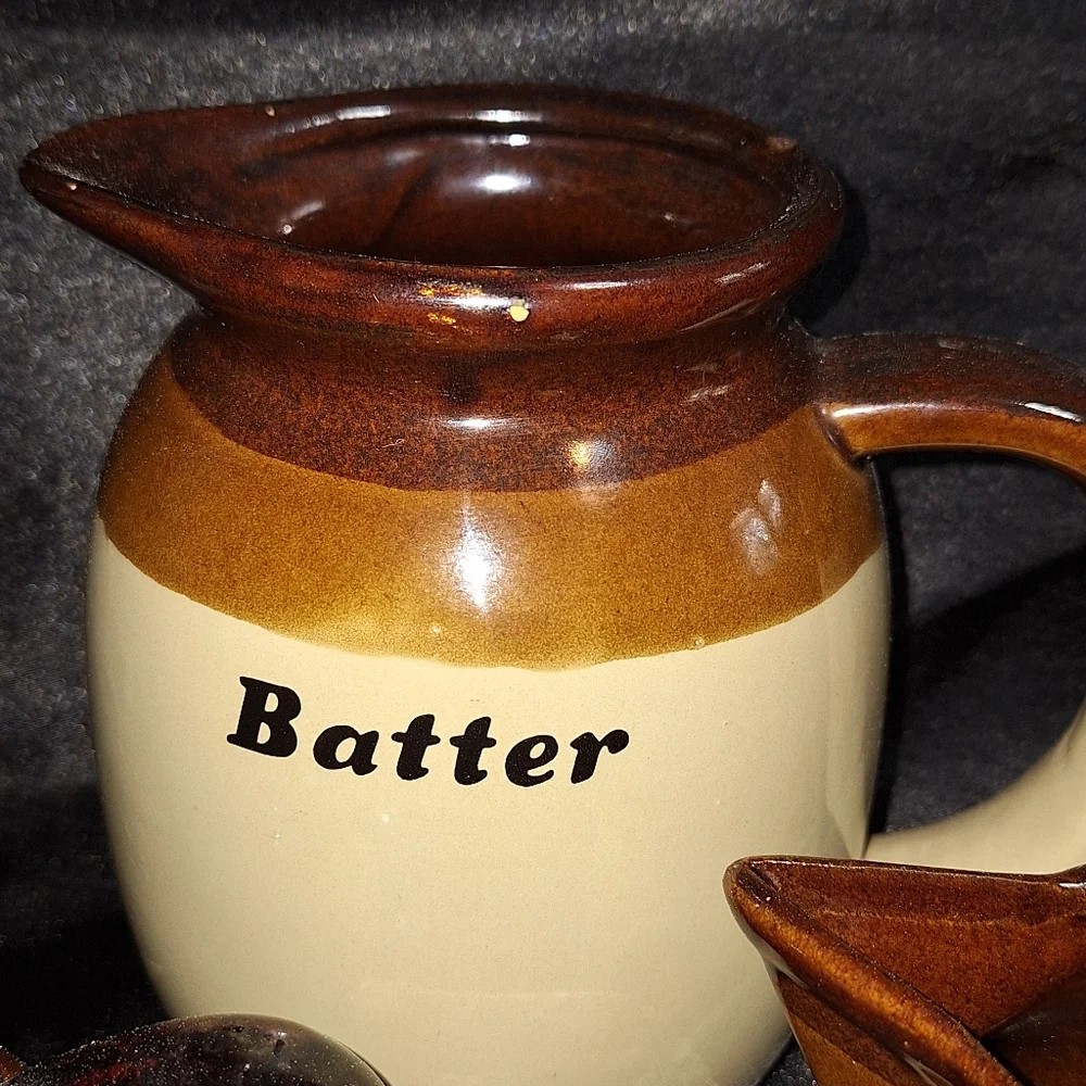 3 Pc. Vintage Glazed Ceramic Pottery~Pancake Pitcher Set~Retro Clayworks~MCM